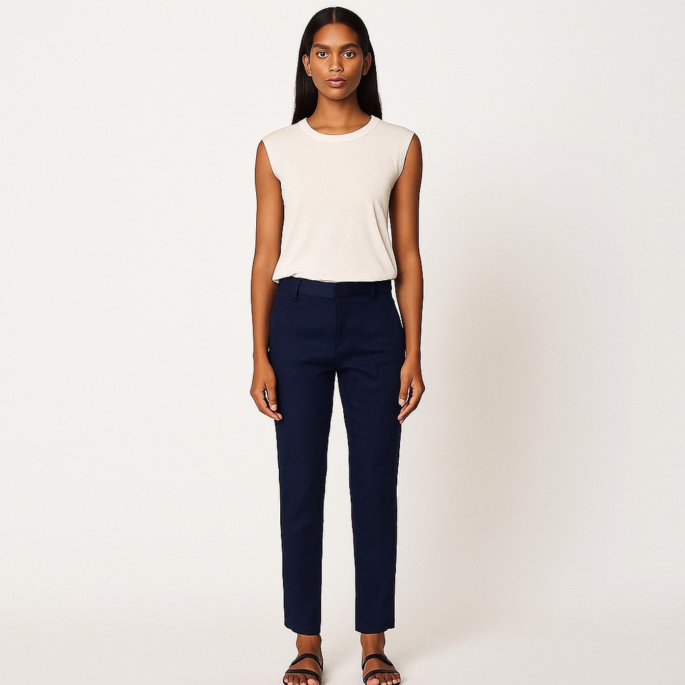 VINCE Navy Blue Side Strapping Linen Blend Pant‎ Sz 6